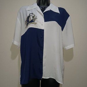 Vintage K.B. Lawrence Embroidered Sailing Ship Button Up Blouse Size 6